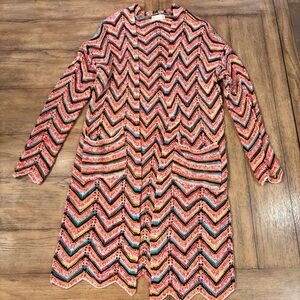 Altar’d State Crochet Multicolor Chevron Style Long Line Open Front Cardigan,M/L